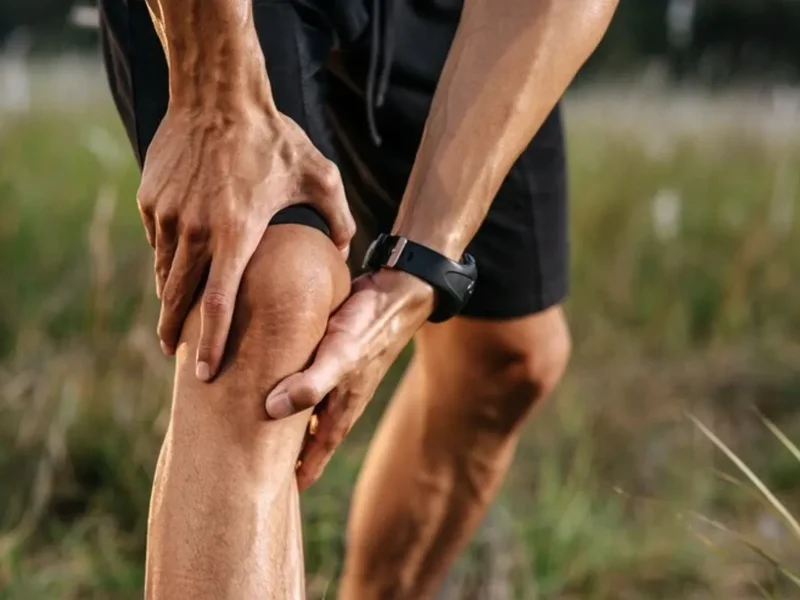 Physical therapist assessing a patient's knee mobility and strength