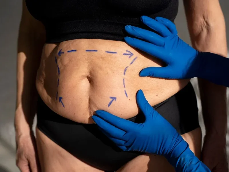 Surgical site marked on a patient's abdomen before a procedure